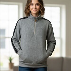 Polar Fleece Pullover Jacket NWT Women's M Gray Black Velvet Stripe Cozy Warm